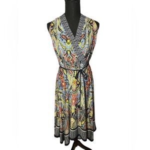 Vibrant Paisley Wrap Midi Dress